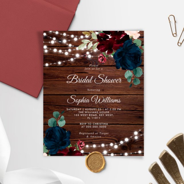 Budget Marsala & Navy Bridal Shower Invitation (Creator Uploaded)