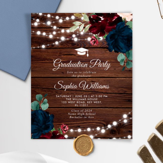 Budget Marsala & Navy Graduation Party Invitation (Creator Uploaded)