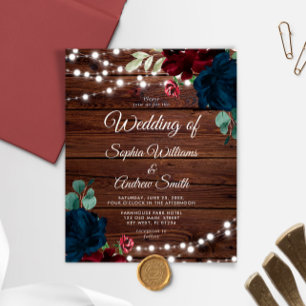 Budget Marsala & Navy Rustic Wedding Invitation