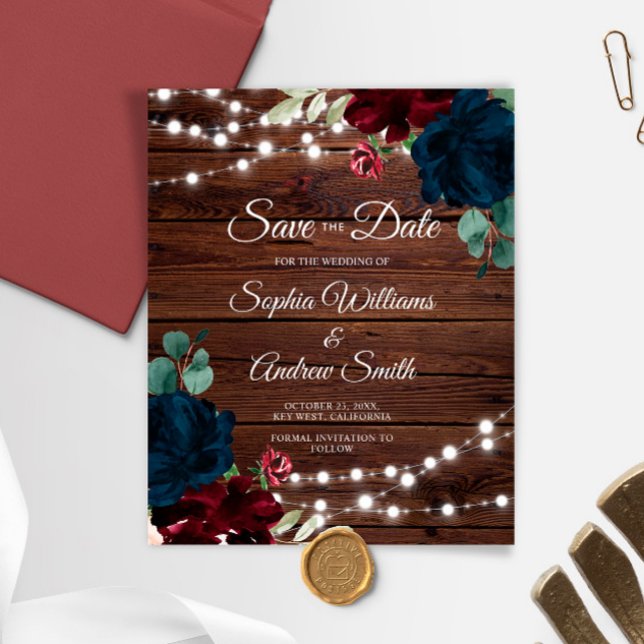 BUDGET Marsala & Navy Rustic Wood Save The Date (Creator Uploaded)