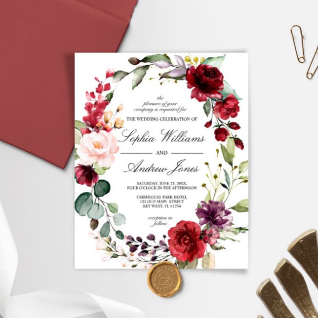 Budget Marsala Rose Floral Wedding Invitation (Creator Uploaded)