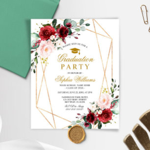 Budget Marsala Rose Graduation Party Invitation
