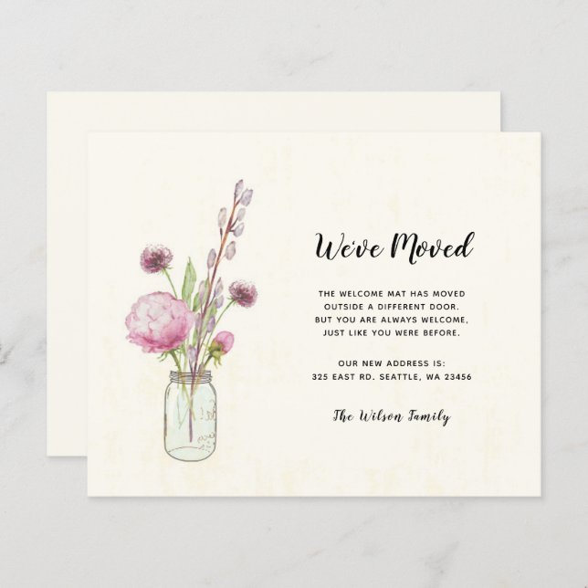 Budget Mason Jar We Have Moved New Address Cards (Front/Back)