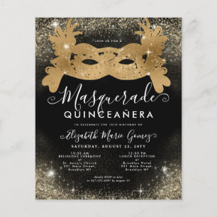 Budget Masquerade Black Gold Glitter Quinceanera