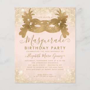 Budget Masquerade Blush Pink Gold Glitter Birthday