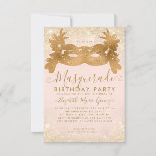 Budget Masquerade Blush Pink Gold Glitter Birthday Card