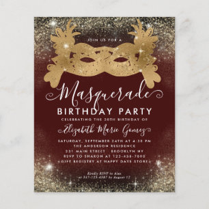 Budget Masquerade Burgundy Gold Glitter Birthday
