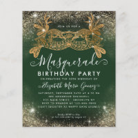 Budget Masquerade Green Gold Glam Glitter Birthday