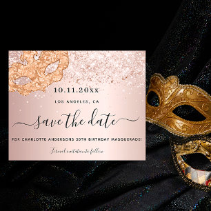 Budget masquerade party rose gold save the date