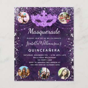 Budget Masquerade purple Quinceanera invitation