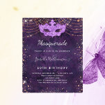 Budget masquerade purple rose gold glitter party<br><div class="desc">For an elegant Masquerade,  50th (or any age) birthday party.  A purple background pattern. Decorated with rose gold faux glitter dust and a masquerade mask.  Personalise and add a name,  and party details. The name is written with a hand lettered style script</div>