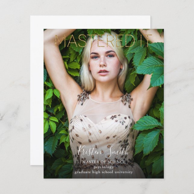 Budget Mastered It Gold Graduate Photo Announcemen (Front/Back)