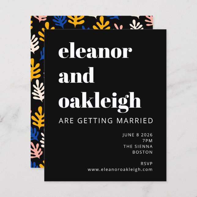 Budget Matisse Botanical Black Bold Wedding Invite (Front/Back)
