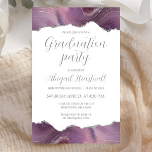 Budget Mauve Silver Agate Graduate Party Invite