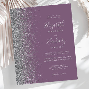 Budget Mauve Silver Glitter Wedding Invite