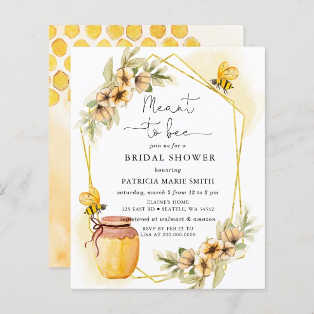 Budget Meant To Bee Honeybee Floral Bridal Shower (Front/Back)