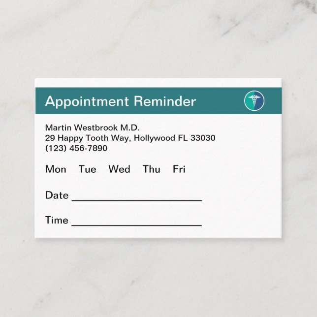 Budget Medical Doctor Office Appointment Cards (Front)