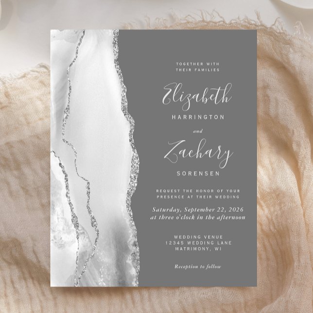 Budget Medium Grey Silver Agate Wedding Invitation (Creator Uploaded)