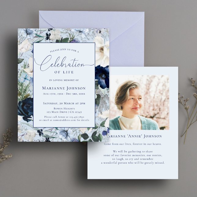 Budget Memorial Blue Floral Celebration of Life Flyer (Creator Uploaded)