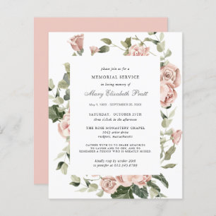 Budget Memorial Service Pink Floral Invitation