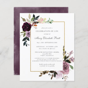 Budget Memorial Service Purple Floral Invitation