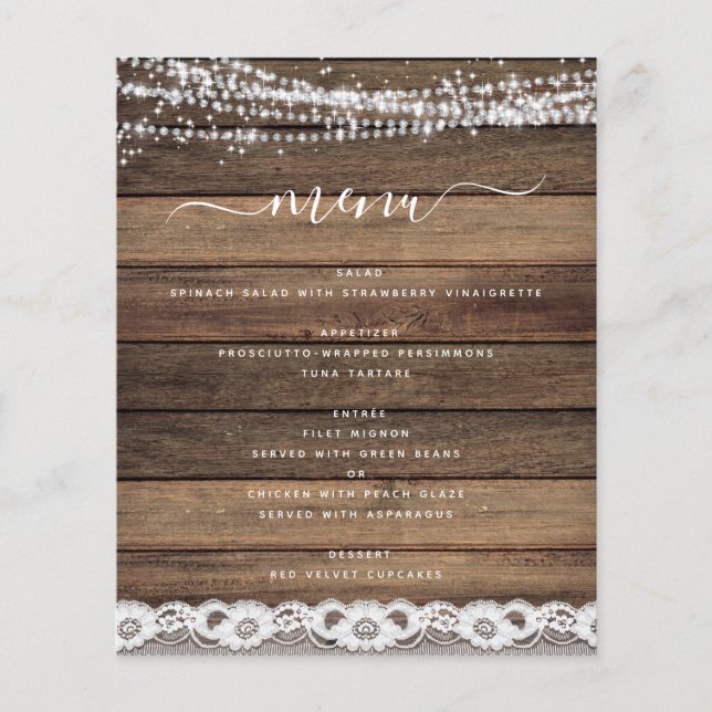 Budget Menu Rustic Farmhouse String Lights Lace (Front)
