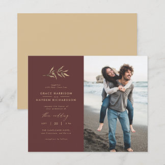 Budget Merlot & Branch Wedding Photo Invitation