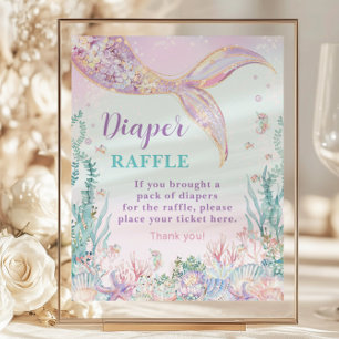 Budget Mermaid Baby Shower Diaper Raffle Sign