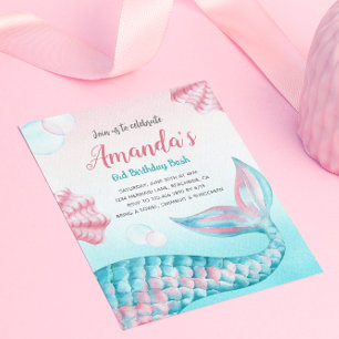 Budget Mermaid watercolor Birthday Invitation