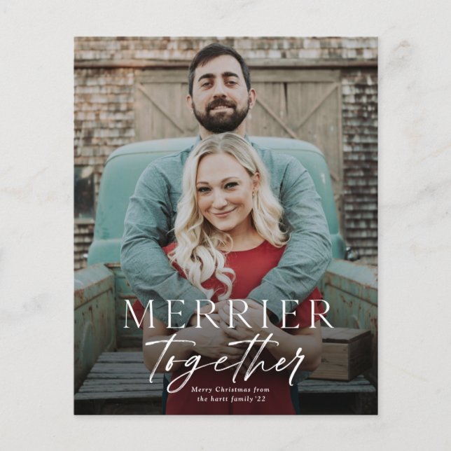 Budget Merrier Together Photo Merry Christmas Card (Front)