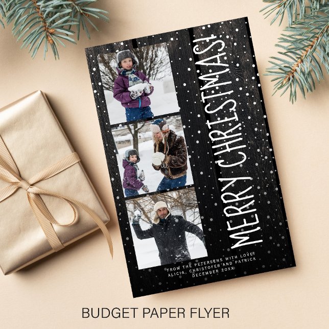 Budget Merry Christmas 3 photo rustic Holiday Card (Creator Uploaded)