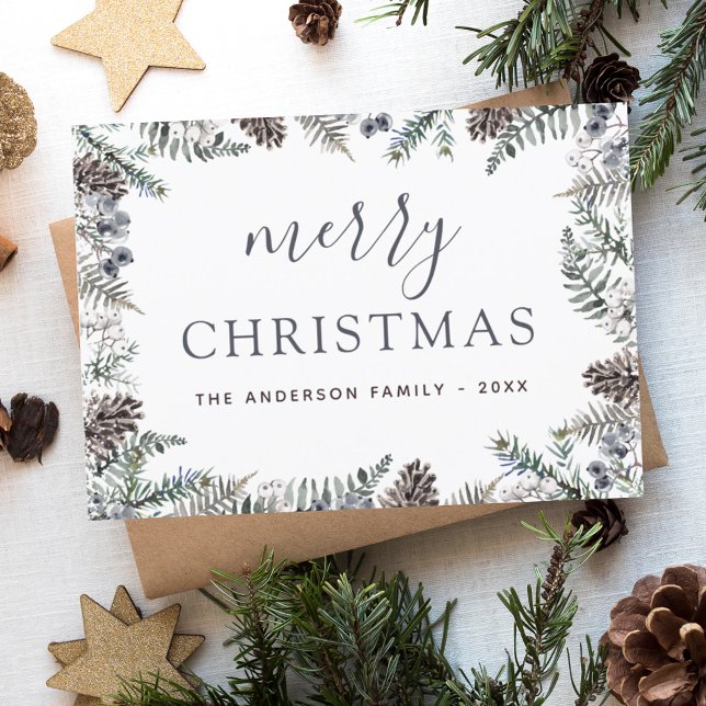 Budget Merry Christmas Dusty Blue Greenery Flyer (Creator Uploaded)