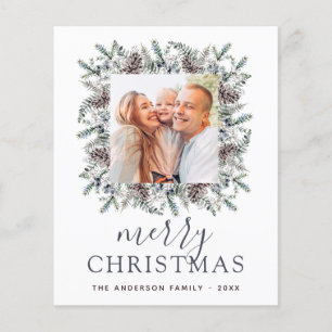 Budget Merry Christmas Dusty Blue Photo Holiday Flyer