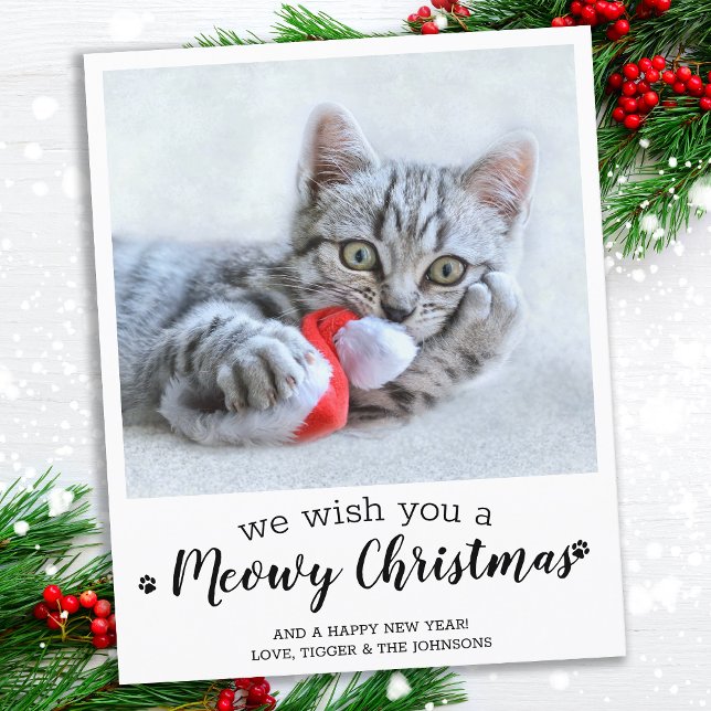 Budget Merry Christmas From The Cat Pet Photo Card (Creator Uploaded)