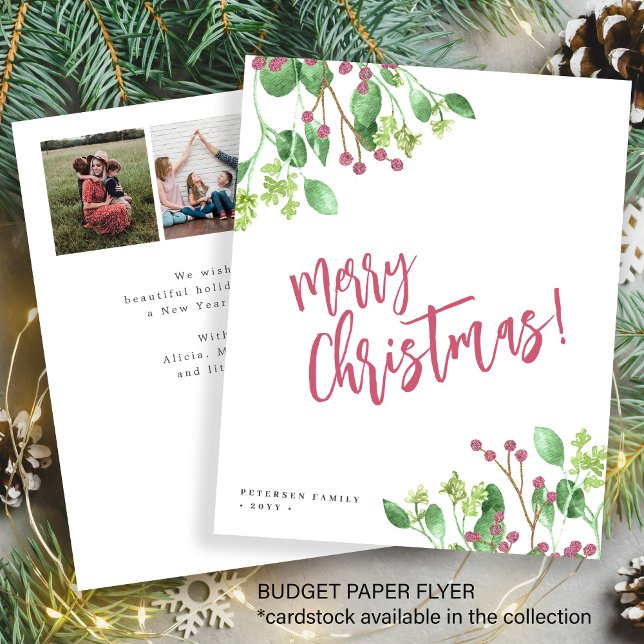 Budget Merry Christmas greenery photo Holiday Card (Creator Uploaded)