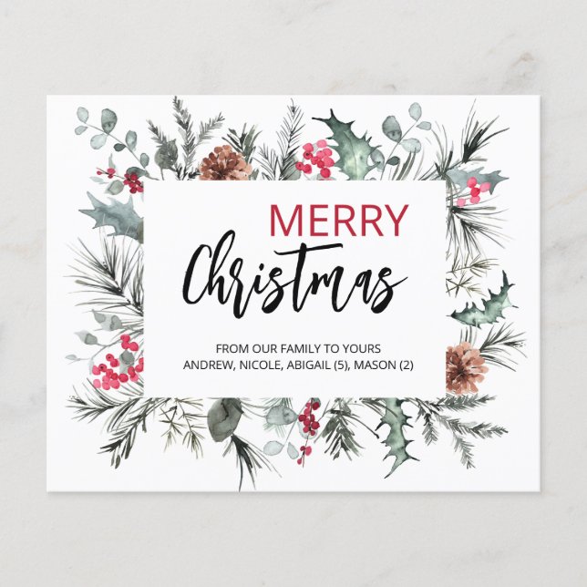 Budget Merry Christmas Holiday Greenery 2025  card (Front)