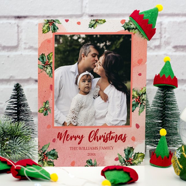 Budget Merry Christmas Holiday Photo Card Holly (Creator Uploaded)