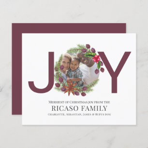 BUDGET Merry Christmas Joy Plum Wreath Photo Card