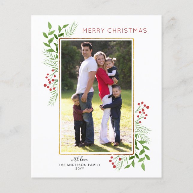Budget Merry Christmas Leaves Photo Holiday Card (Front)