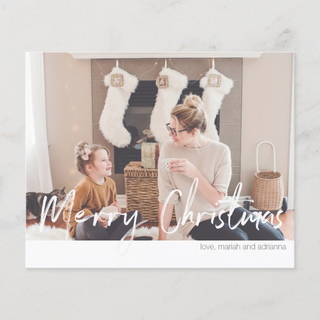 Budget Merry Christmas Modern Handwriting Photo Flyer (Front)