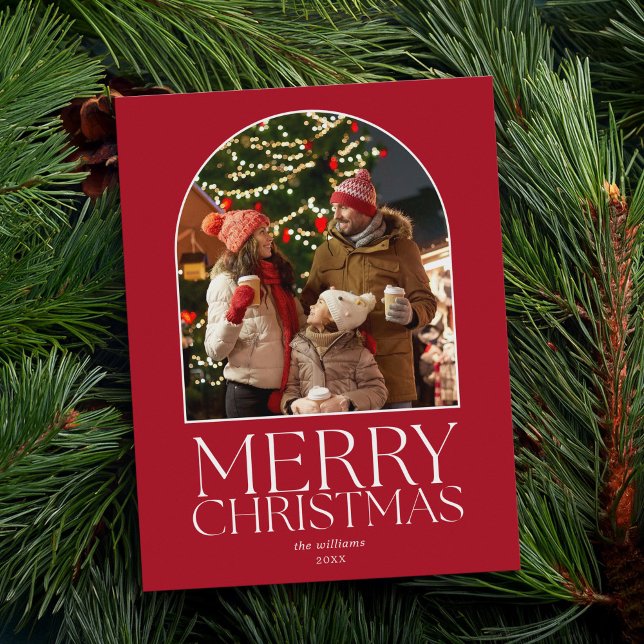 Budget Merry Christmas Modern Minimalist Photo Holiday Postcard (Creator Uploaded)