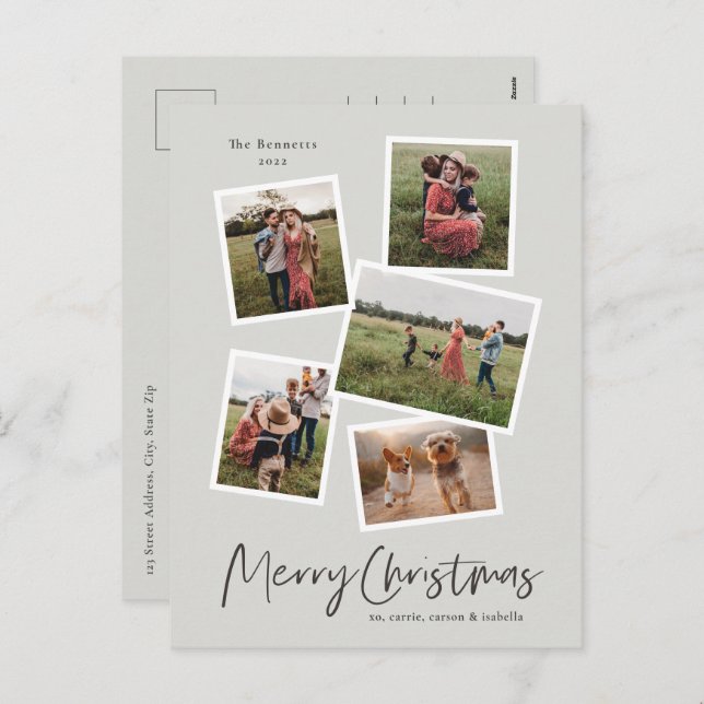 Budget Merry Christmas Modern Photo Collage  Holiday Postcard (Front/Back)