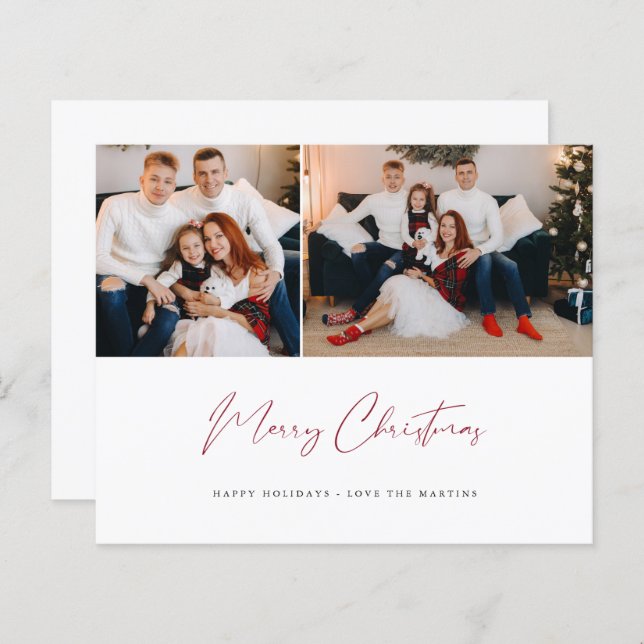 Budget Merry Christmas Modern Script Two Photo (Front/Back)