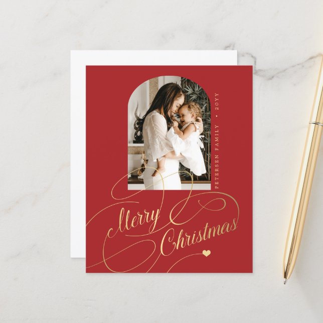 Budget Merry Christmas photo elegant holiday card (Front/Back In Situ)