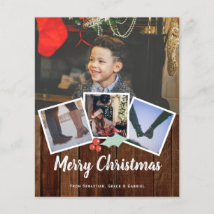 BUDGET Merry Christmas Photo Rustic Holly And Wood