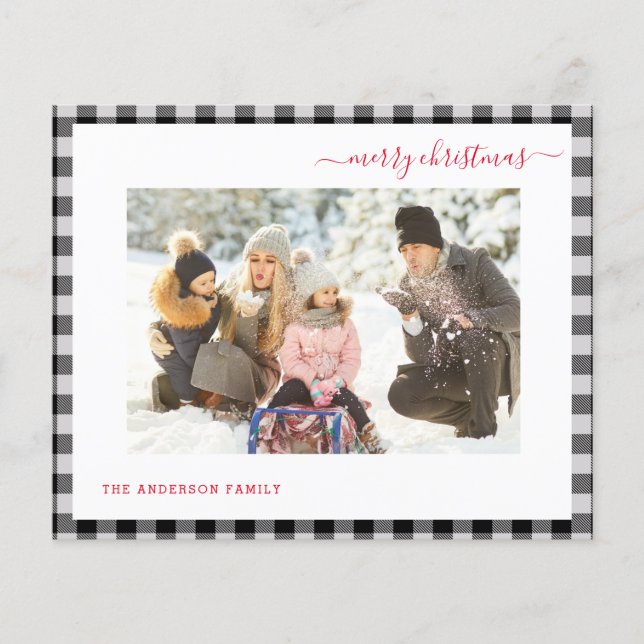 Budget Merry Christmas Plaid Modern 2 Photo Card (Front)