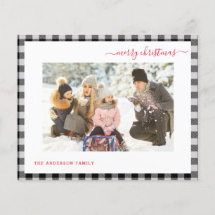 Budget Merry Christmas Plaid Modern 2 Photo Card
