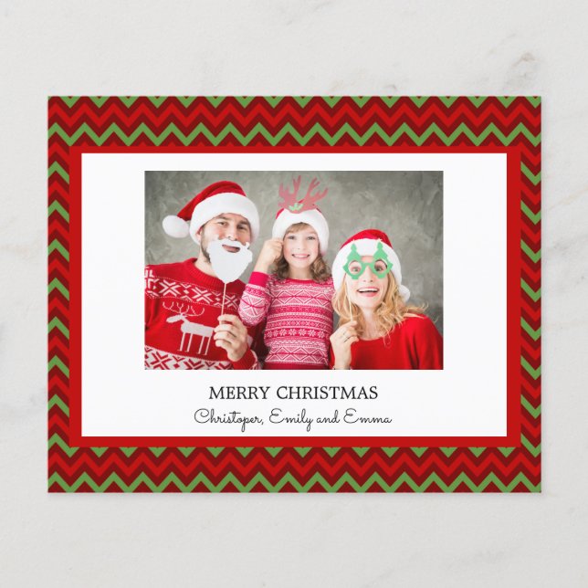 Budget Merry Christmas Red Green Photo Card (Front)