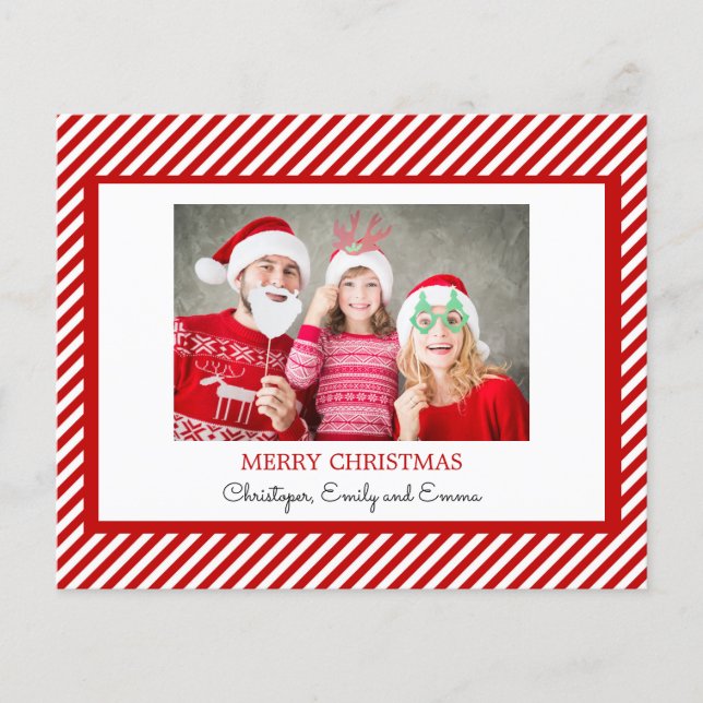 Budget Merry Christmas Red White Photo Card (Front)