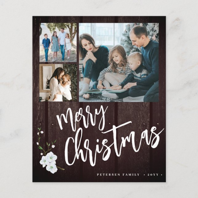 Budget Merry Christmas rustic photo Holiday Card  (Front)